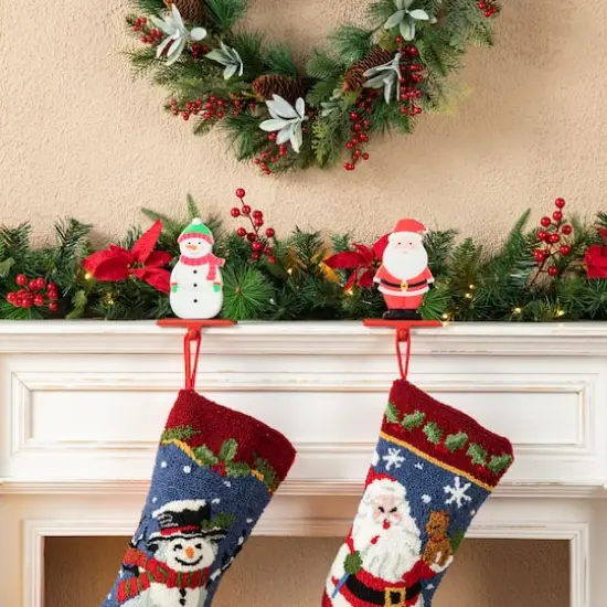 Glitzhome&reg; 6.5" Christmas Santa & Snowman Stocking Holder Set {3}