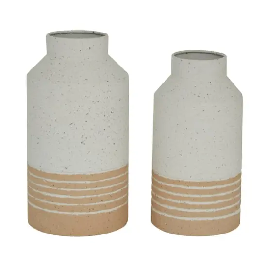 Set of 2 White Metal Farmhouse Vase, 11", 12" {1}