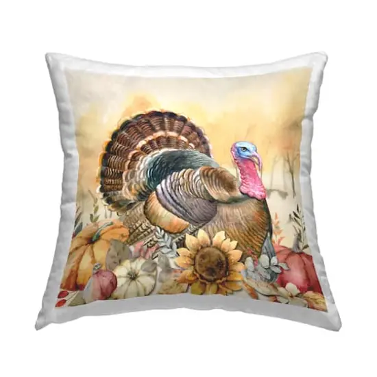 Stupell Industries Fall Turkey Floral Harvest Pumpkins Decorative Printed Throw Pillow {1}