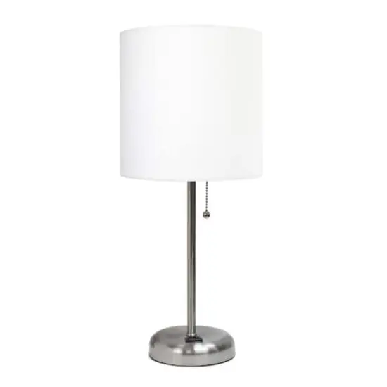 Creekwood Home Oslo 19.5" Power Outlet Table Lamp Brushed Steel Base/White Shade {1}