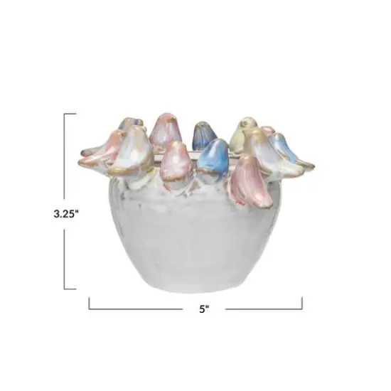 Hello Honey® 5" Multicolor Reactive Glaze Stoneware Planter with Birds on Rim {7}