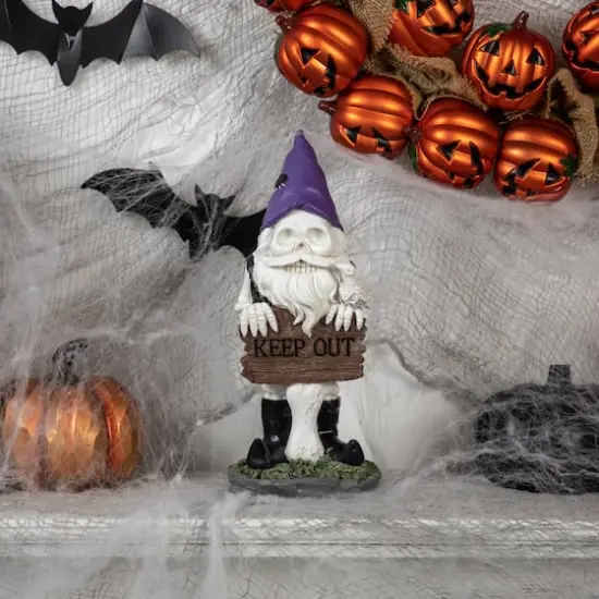 11.75" Gnome Skeleton "Keep Out" Halloween Decoration {3}