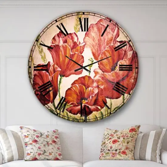 Designart Poppies in Wheat Traditional Wall Clock {3}