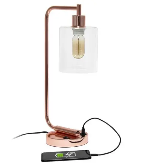 Lalia Home Iron Desk Lamp with USB Port and Glass Shade Rose Gold {7}