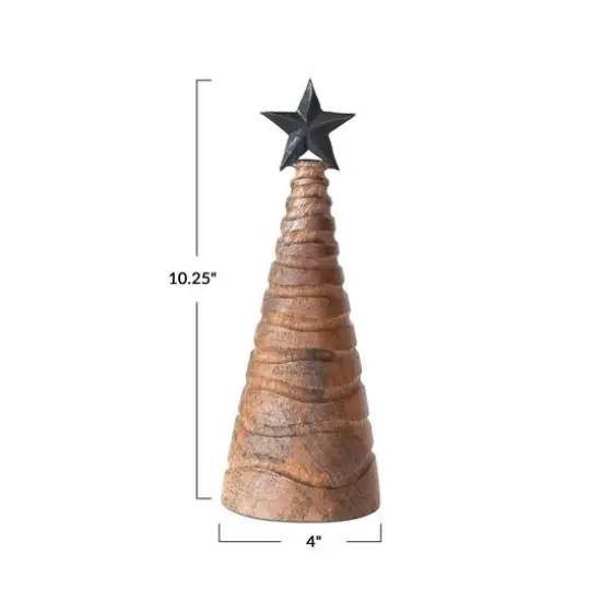 Hello Honey&reg; 10.25" Tall Carved Mango Wood & Metal Christmas Tree with Black Star {4}
