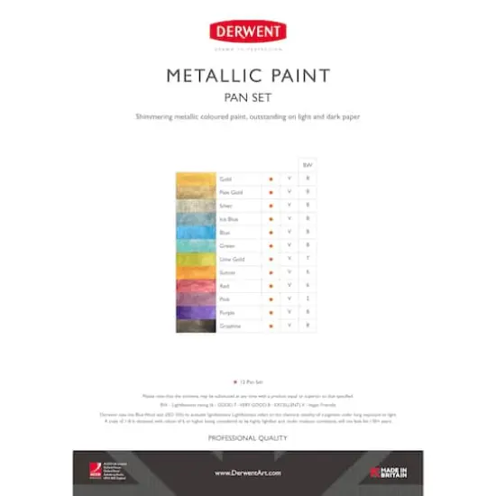 Derwent&reg; 12-Color Metallic Paint Pan Set {4}