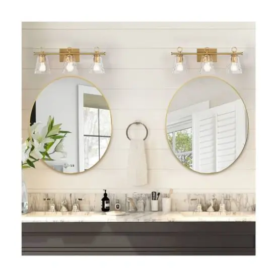 Hello Honey® Imogen Brushed Gold Metal & Hammered Water Glass 3-Light Vanity Light {4}