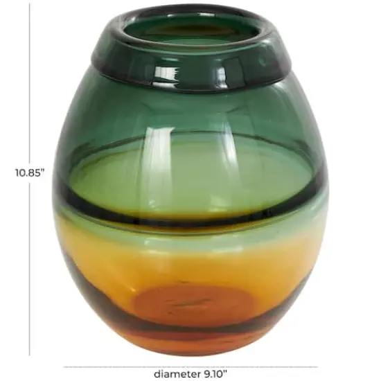 11" Green & Yellow Glass Ombre Vase {4}