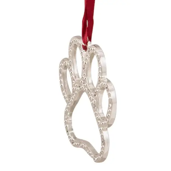 2.5" Silver & Red Paw Print with European Crystals Ornament {6}