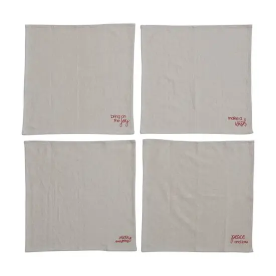 Hello Honey&reg; 18" Natural White Square Cotton Napkin with Holiday Saying Set {4}