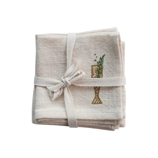 Hello Honey&reg; Multicolor Cotton Cocktail Napkin with Embroidered Holiday Cocktail Set {4}