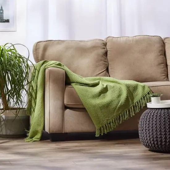 DII&reg; Antique Green Solid Ribbed Throw {8}