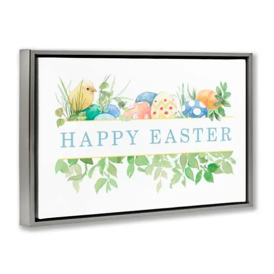 Stupell Industries Floral Happy Easter Floater Framed Art Gray {4}