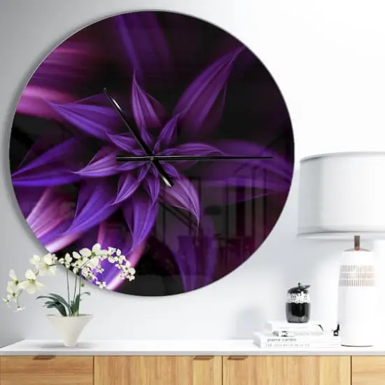 Designart Fractal Flower Purple Wall Clock {3}