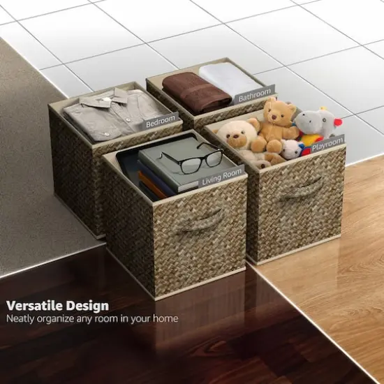 Sorbus 11" Beige Woven Foldable Storage Cubes, 4ct. {4}