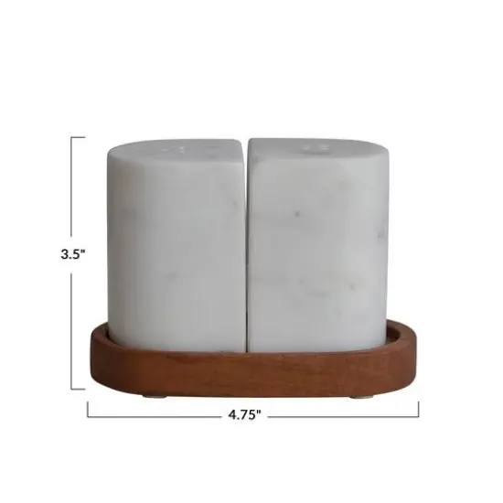 Hello Honey® Minimalist Marble Salt & Pepper Shakers on Wood Tray {1}