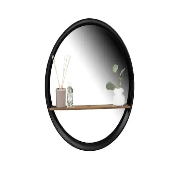 Hello Honey&reg; Modern Round Metal Framed Wall Mirror with Shelf {5}
