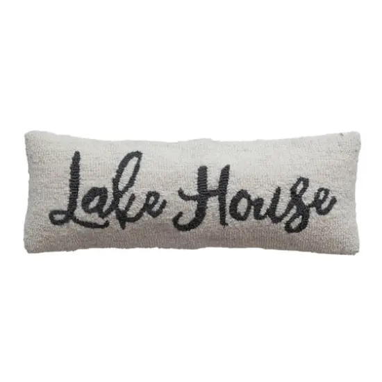Hello Honey&reg; Cream & Navy Embroidered Lake House Wool & Cotton Lumbar Pillow {1}