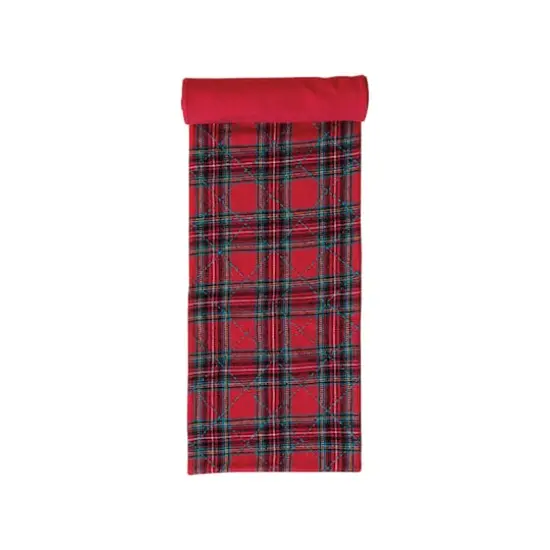Hello Honey&reg; 108" Red & Green Plaid Brushed Cotton Flannel Quilted Table Runner {4}