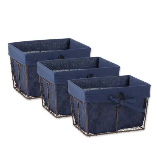 DII&reg; Small Rustic Bronze Chicken Wire Baskets with French Blue Liners, 3ct. {1}