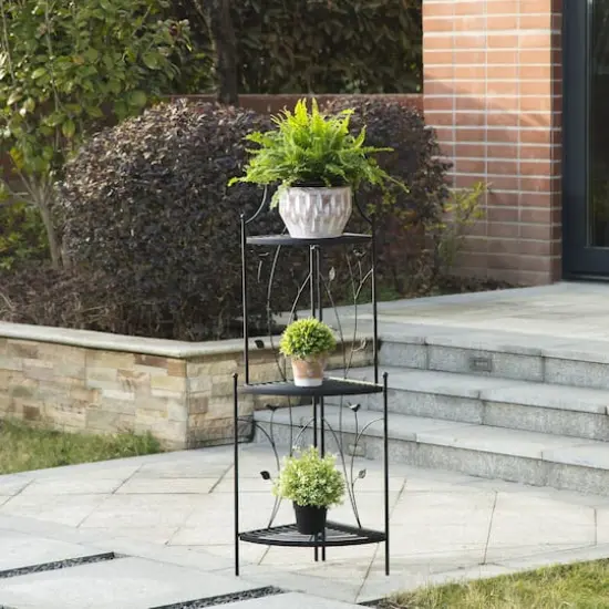 Glitzhome&reg; 3-Tier Black Metal Corner Plant Stand {4}