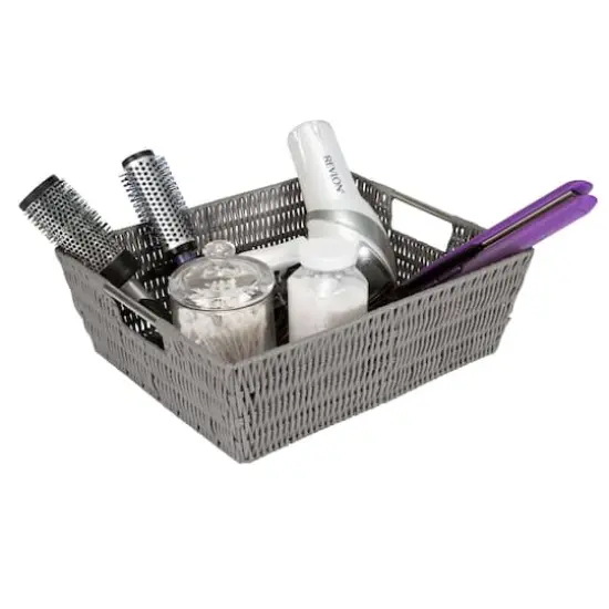 Simplify Gray Shelf Storage Rattan Tote Basket {2}