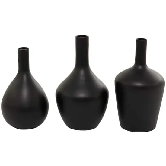 Black Glass Vase Set of 3 14", 13", 12" {5}