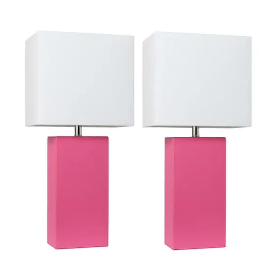 Elegant Designs&trade; 2 Pack Leather Table Lamps with White Shades Hot Pink and White {1}