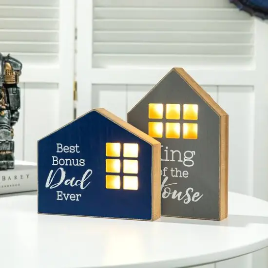 Glitzhome&reg; Lighted Father's Day Table Block Sign Set {4}