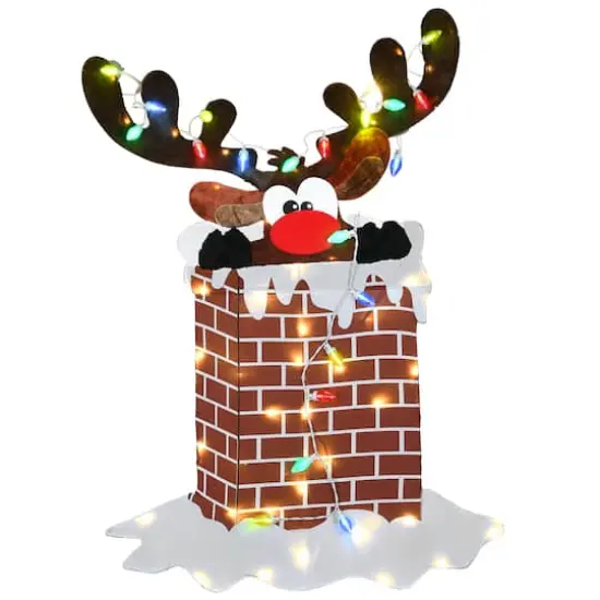 47'' Pre-Lit Reindeer Stuck in Chimney Decoration {1}