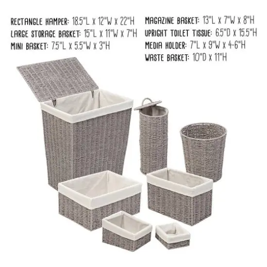 Honey Can Do Gray 7 Piece Twisted Paper Rope Woven Bathroom Storage Basket Set {12}