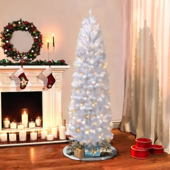 6.5ft. Pre-Lit White Pencil Northern Fir Artificial Christmas Tree, White Lights {4}