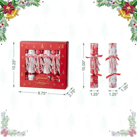 Glitzhome&reg; 12PK 1.25"D x 10"H Christmas Snowflake with Bow Party Cracker with Gift Contents {9}