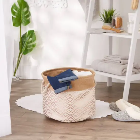 Large Bronze Burlap Diamond Round Bin {6}