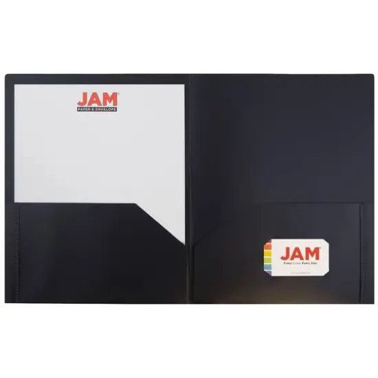 JAM Paper 9.5" x 11.5" Plastic 2 Pocket School POP Folders, 6ct. Black {5}