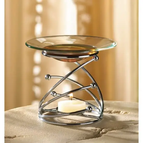 4" Modern Swirl Metal & Glass Candle Oil Warmer {3}