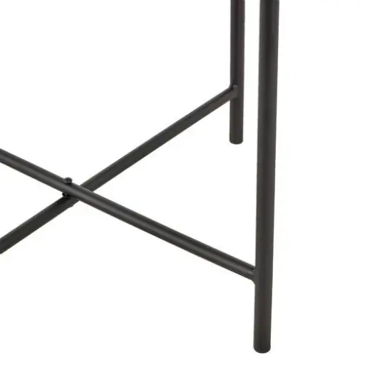 19.75" Beige Marble Accent Table with Black Metal Support {9}