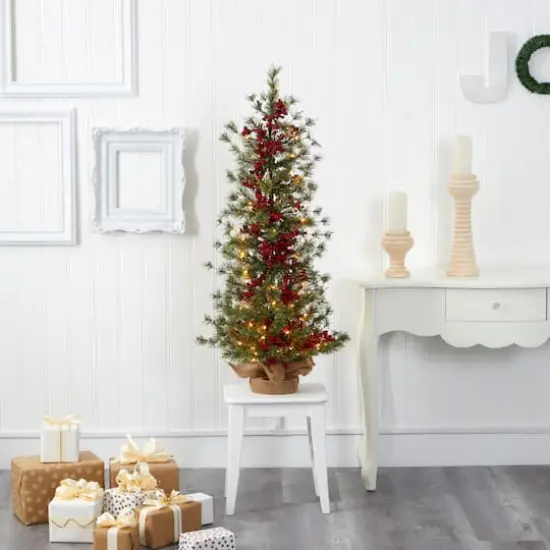 4ft. Pre-Lit Berry & Pine Artificial Christmas Tree, Warm White Lights {6}