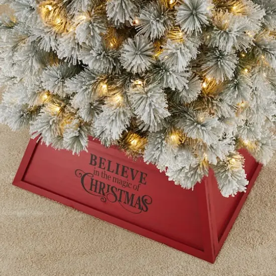 Glitzhome&reg; 32" Red Trapezoid Believe in the Magic Christmas Tree Collar {3}