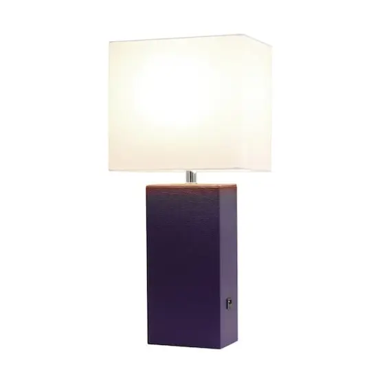 Lalia Home Lexington 21" Leather Table Lamp with USB Charging Port Eggplant Purple {3}