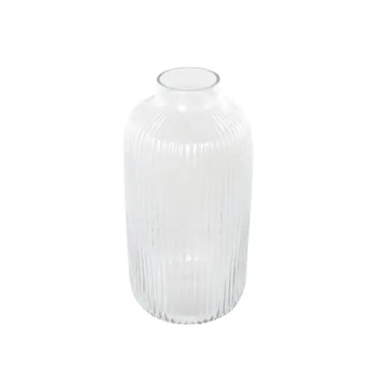 13" Clear Glass Ribbed Fluted Decorative Vase {3}