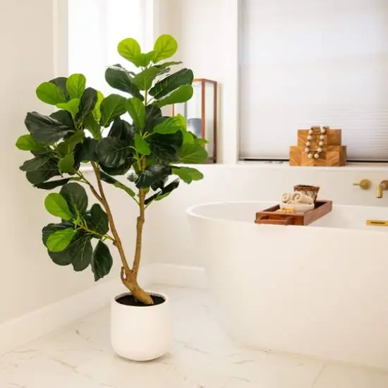 4ft. Artificial Lush Fiddle Leaf Tree in Decorative White Planter {8}
