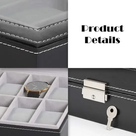 Charcoal Black Dozen Leather Watch Box {3}