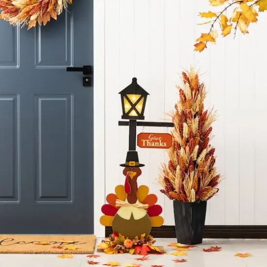 Glitzhome&reg; 36"H Lighted Thanksgiving Wooden Turkey Lamp Post Porch Decor {3}