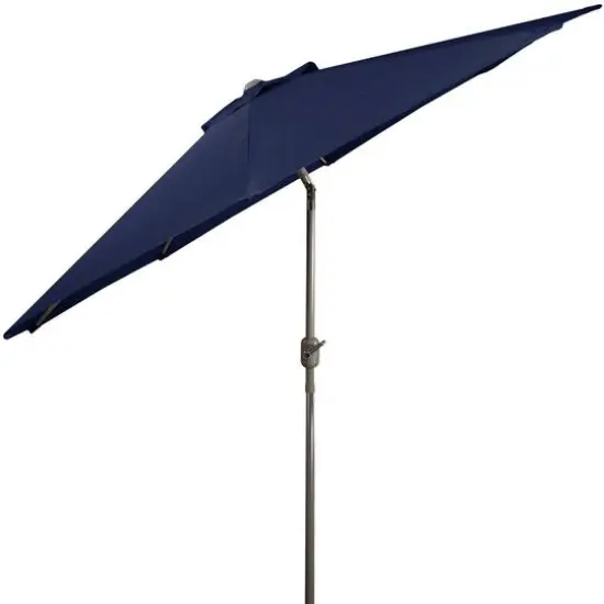 9ft. Outdoor Patio Market Umbrella with Hand Crank & Tilt Navy Blue/Brown {6}
