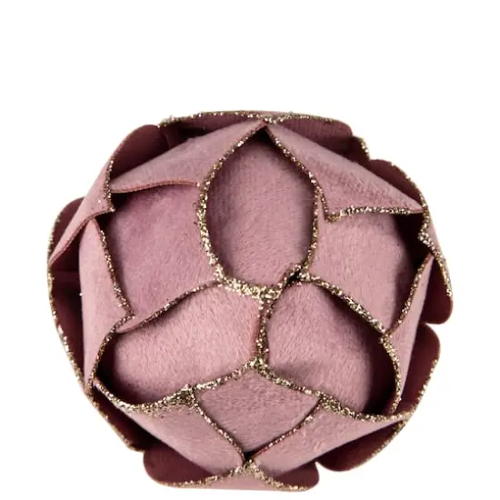 5" Pink Flower Glitter Petal Shatterproof Ball Ornament {5}