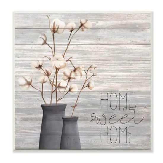 Stupell Industries Home Sweet Home Cotton Flowers in Vase Wall Plaque {1}