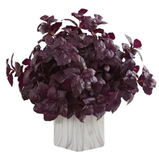 16in. Purple Basil Plant in Marble Finished Planter {1}