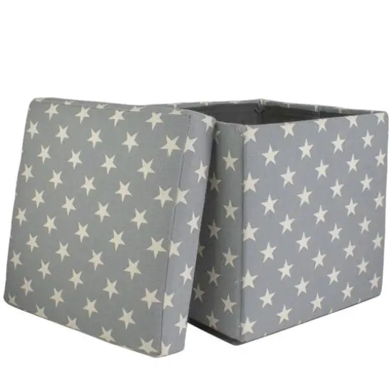 12" Gray with White Stars Collapsible Ottoman {4}