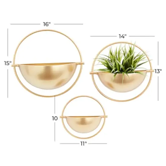 Set of 3 Gold Iron Contemporary Planter, 15",13", 10"  {7}